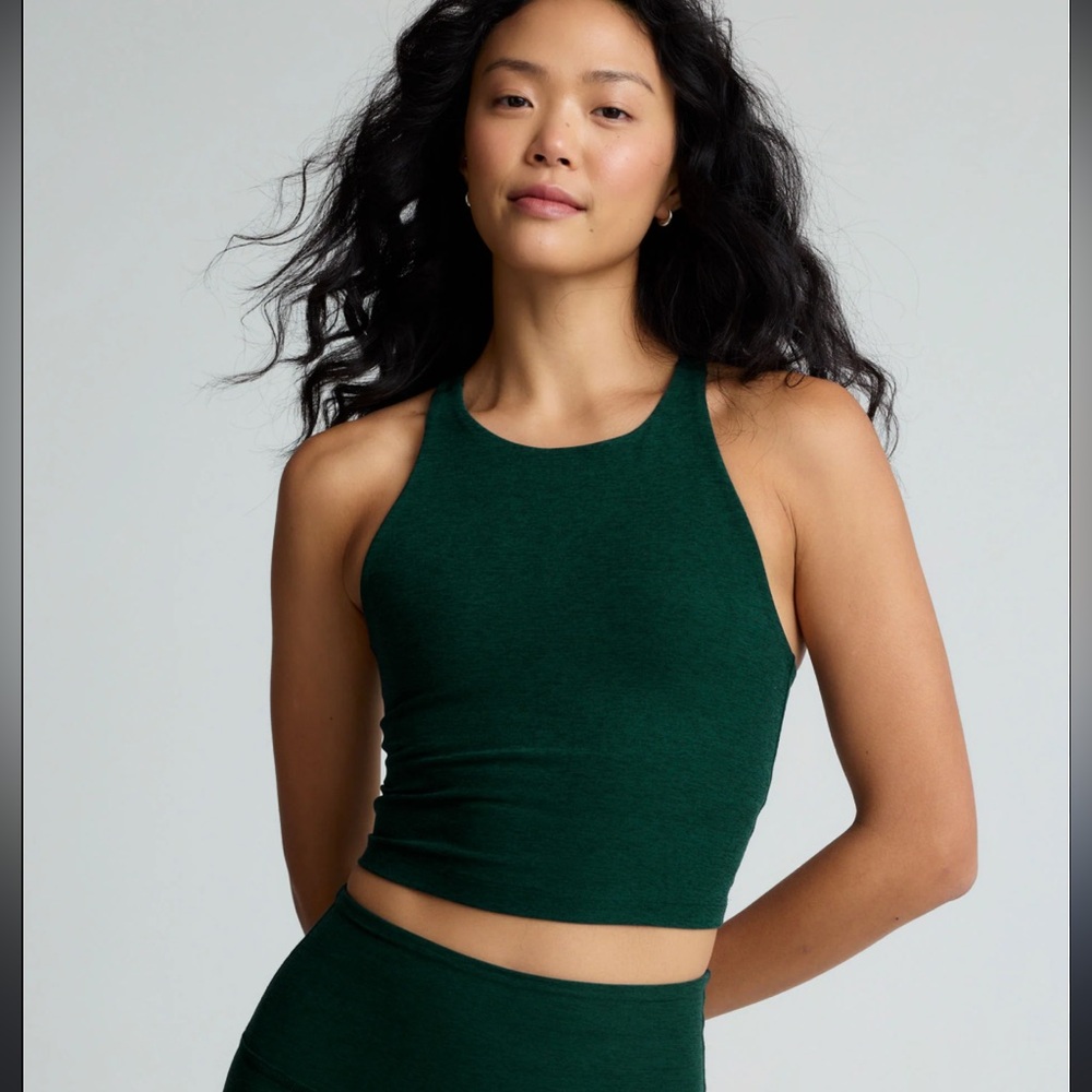 Beyond yoga space dye refocus cropped tank in dark spruce